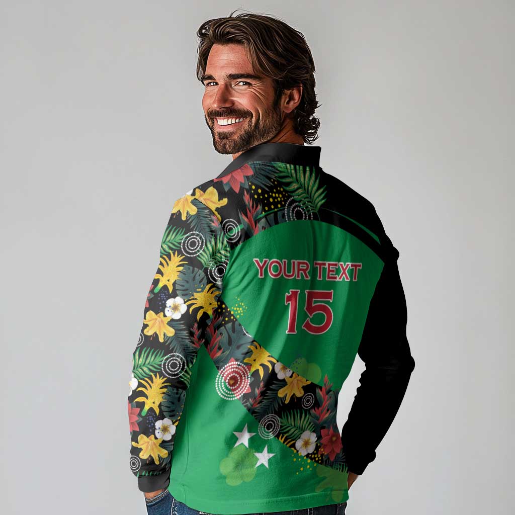 Custom St Kitts and Nevis Cricket Long Sleeve Polo Shirt Tropical Flowers Jersey