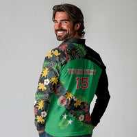 Custom St Kitts and Nevis Cricket Long Sleeve Polo Shirt Tropical Flowers Jersey