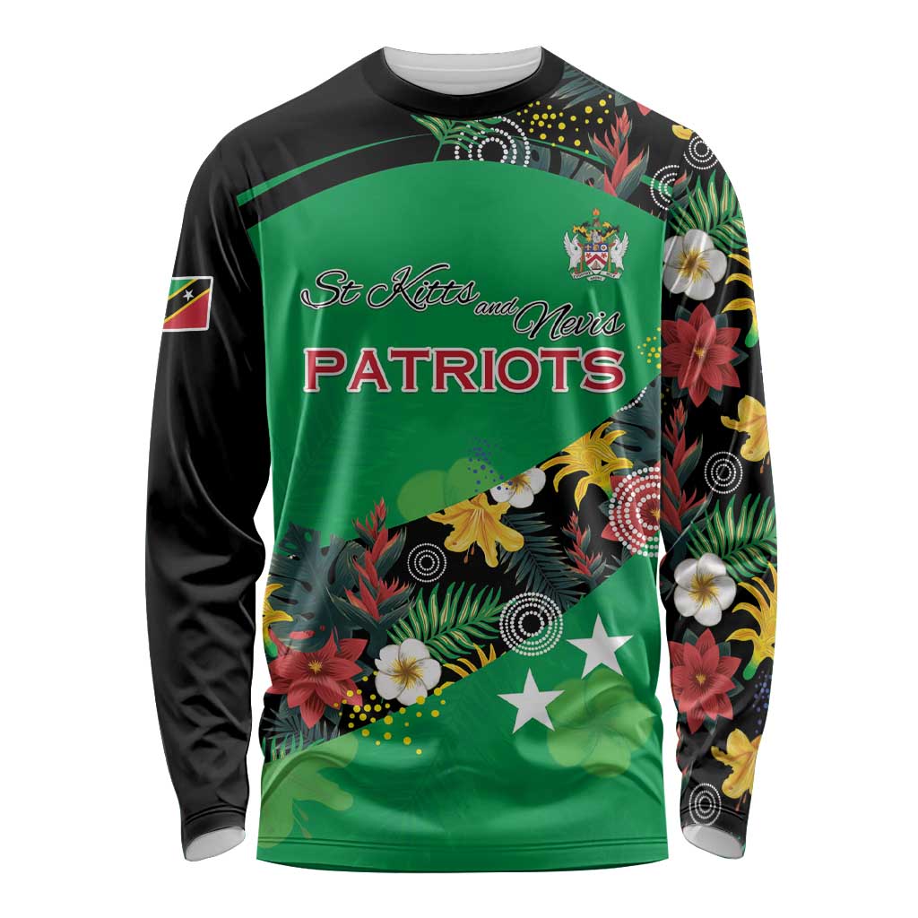Custom St Kitts and Nevis Cricket Long Sleeve Shirt Tropical Flowers Jersey
