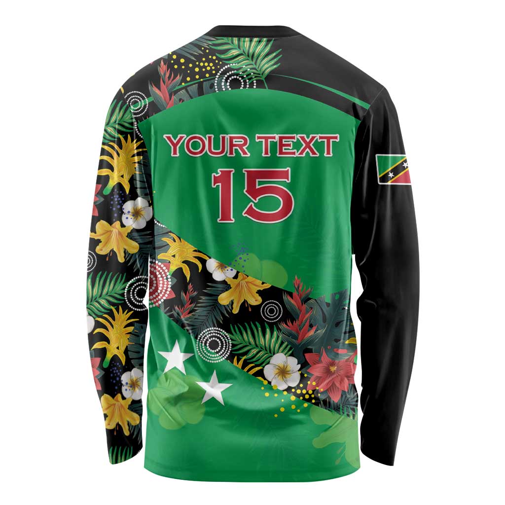 Custom St Kitts and Nevis Cricket Long Sleeve Shirt Tropical Flowers Jersey