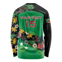 Custom St Kitts and Nevis Cricket Long Sleeve Shirt Tropical Flowers Jersey