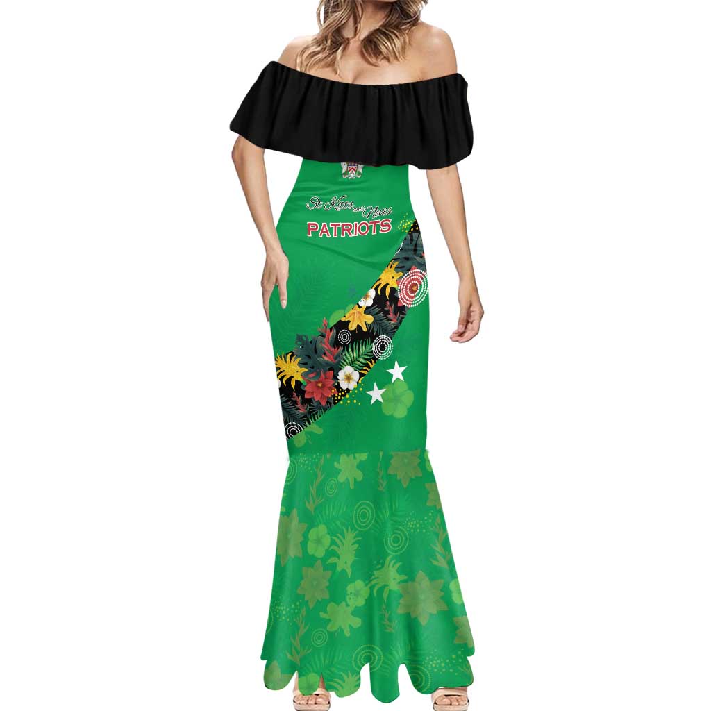 Custom St Kitts and Nevis Cricket Mermaid Dress Tropical Flowers Jersey