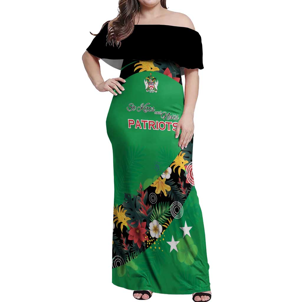 Custom St Kitts and Nevis Cricket Off Shoulder Maxi Dress Tropical Flowers Jersey