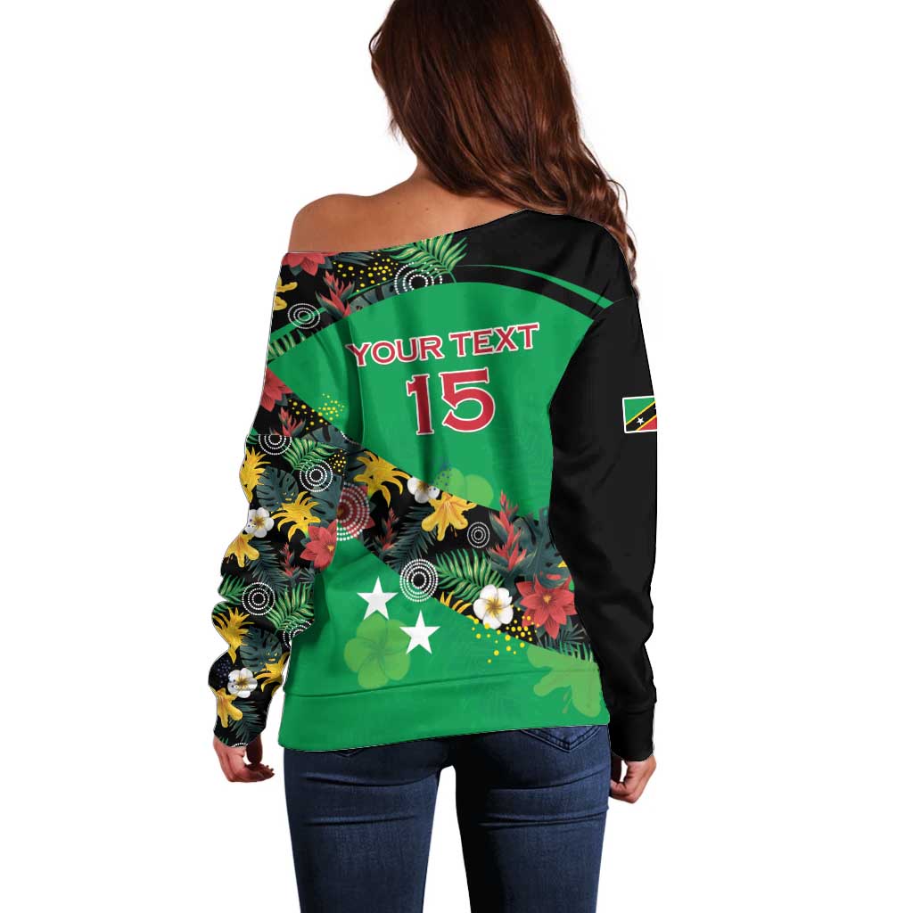 Custom St Kitts and Nevis Cricket Off Shoulder Sweater Tropical Flowers Jersey