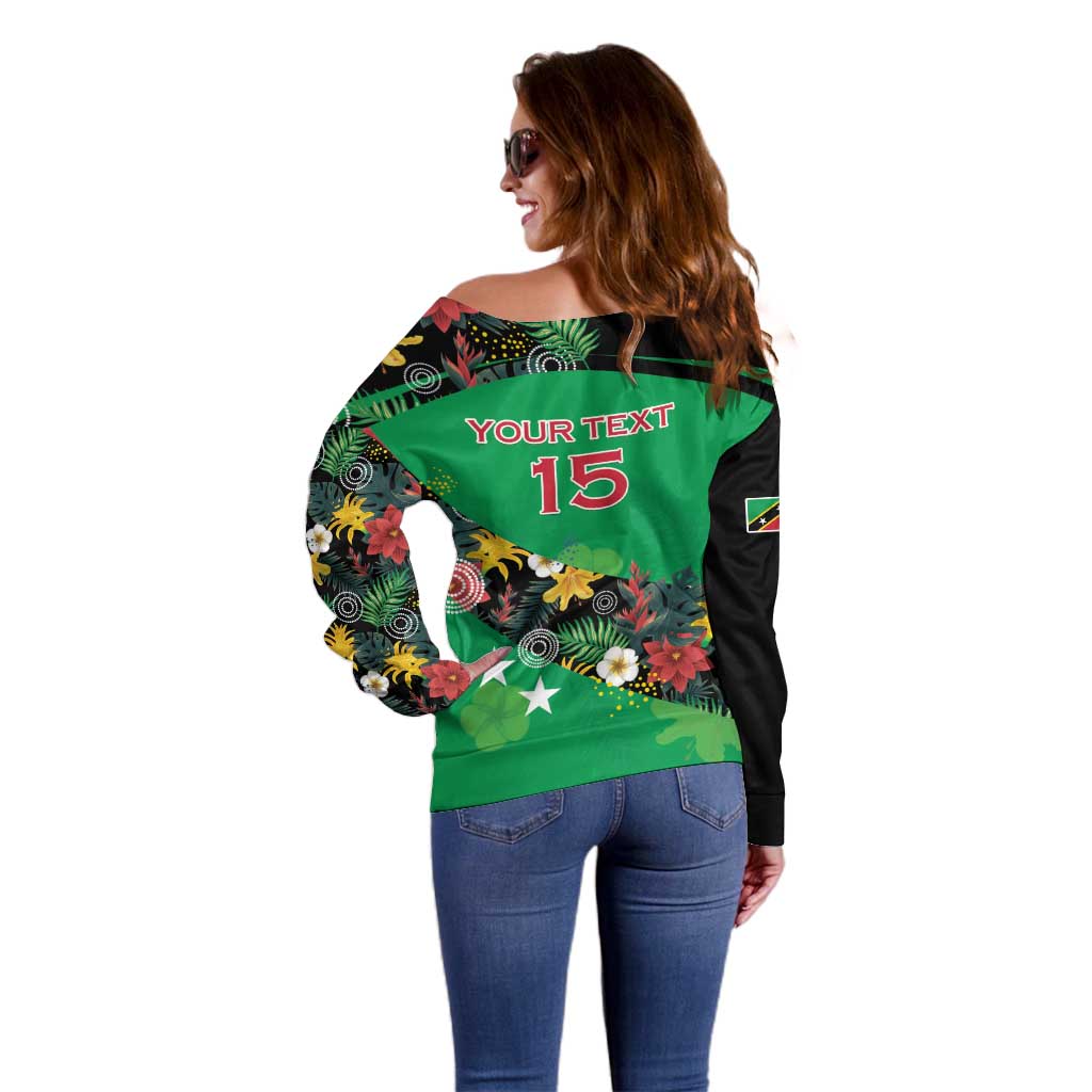 Custom St Kitts and Nevis Cricket Off Shoulder Sweater Tropical Flowers Jersey