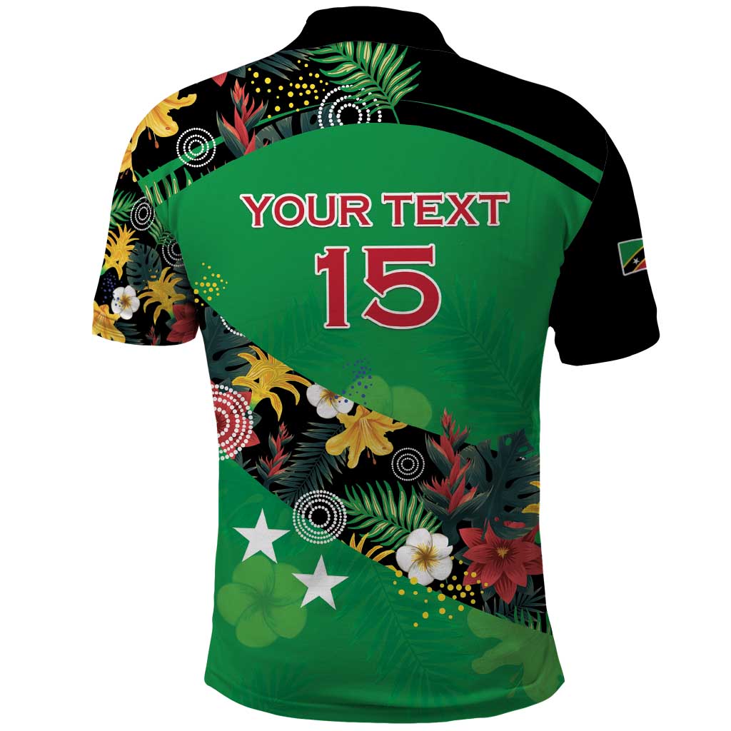 Custom St Kitts and Nevis Cricket Polo Shirt Tropical Flowers Jersey