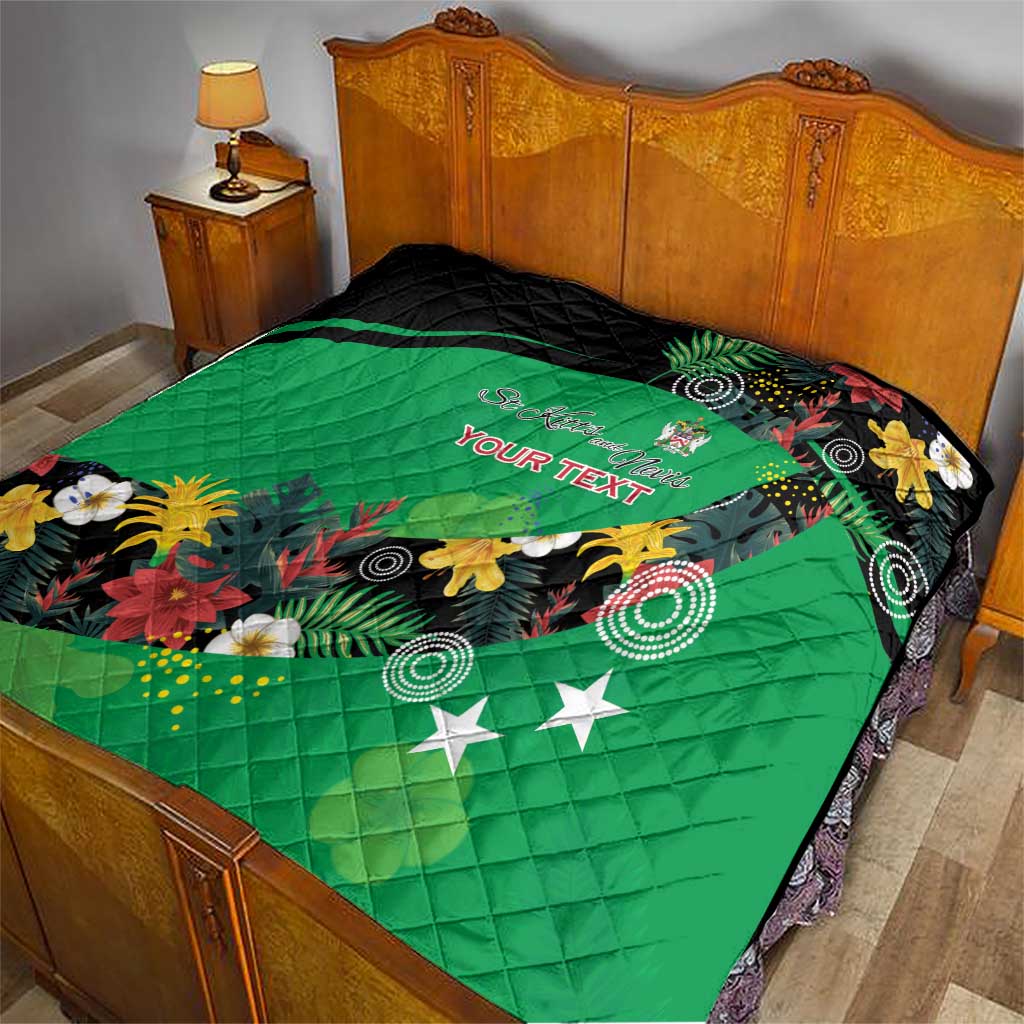 Custom St Kitts and Nevis Cricket Quilt Tropical Flowers Jersey