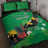 Custom St Kitts and Nevis Cricket Quilt Bed Set Tropical Flowers Jersey