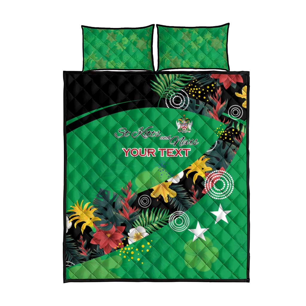Custom St Kitts and Nevis Cricket Quilt Bed Set Tropical Flowers Jersey