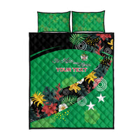Custom St Kitts and Nevis Cricket Quilt Bed Set Tropical Flowers Jersey