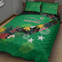 Custom St Kitts and Nevis Cricket Quilt Bed Set Tropical Flowers Jersey
