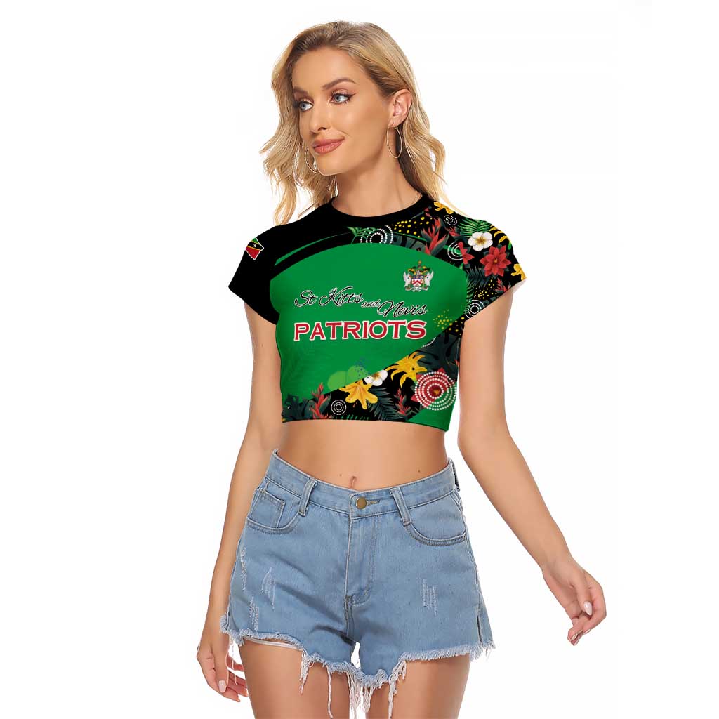 Custom St Kitts and Nevis Cricket Raglan Cropped T Shirt Tropical Flowers Jersey
