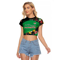 Custom St Kitts and Nevis Cricket Raglan Cropped T Shirt Tropical Flowers Jersey