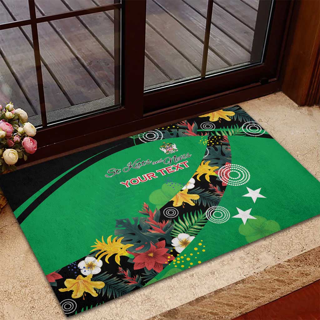 Custom St Kitts and Nevis Cricket Rubber Doormat Tropical Flowers Jersey