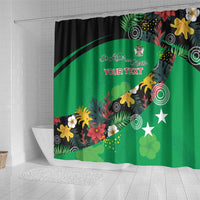 Custom St Kitts and Nevis Cricket Shower Curtain Tropical Flowers Jersey