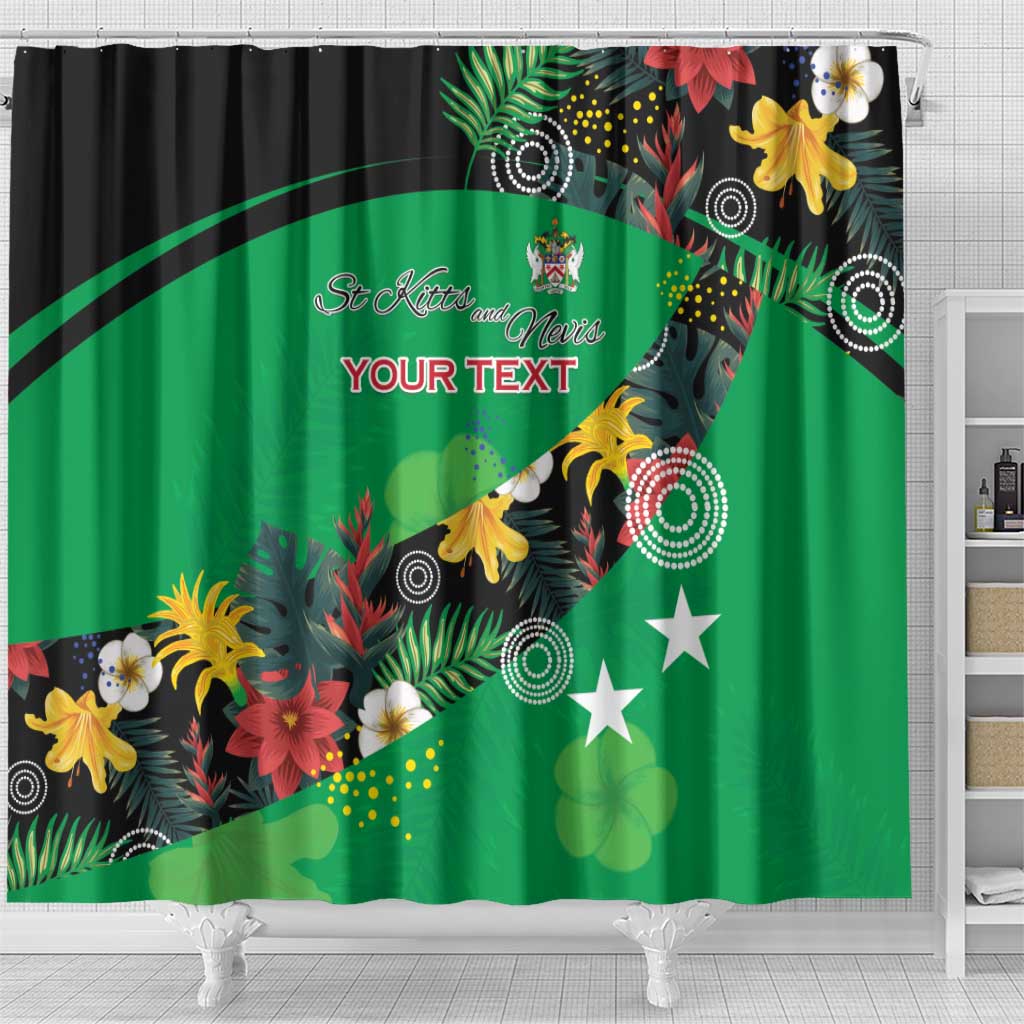 Custom St Kitts and Nevis Cricket Shower Curtain Tropical Flowers Jersey