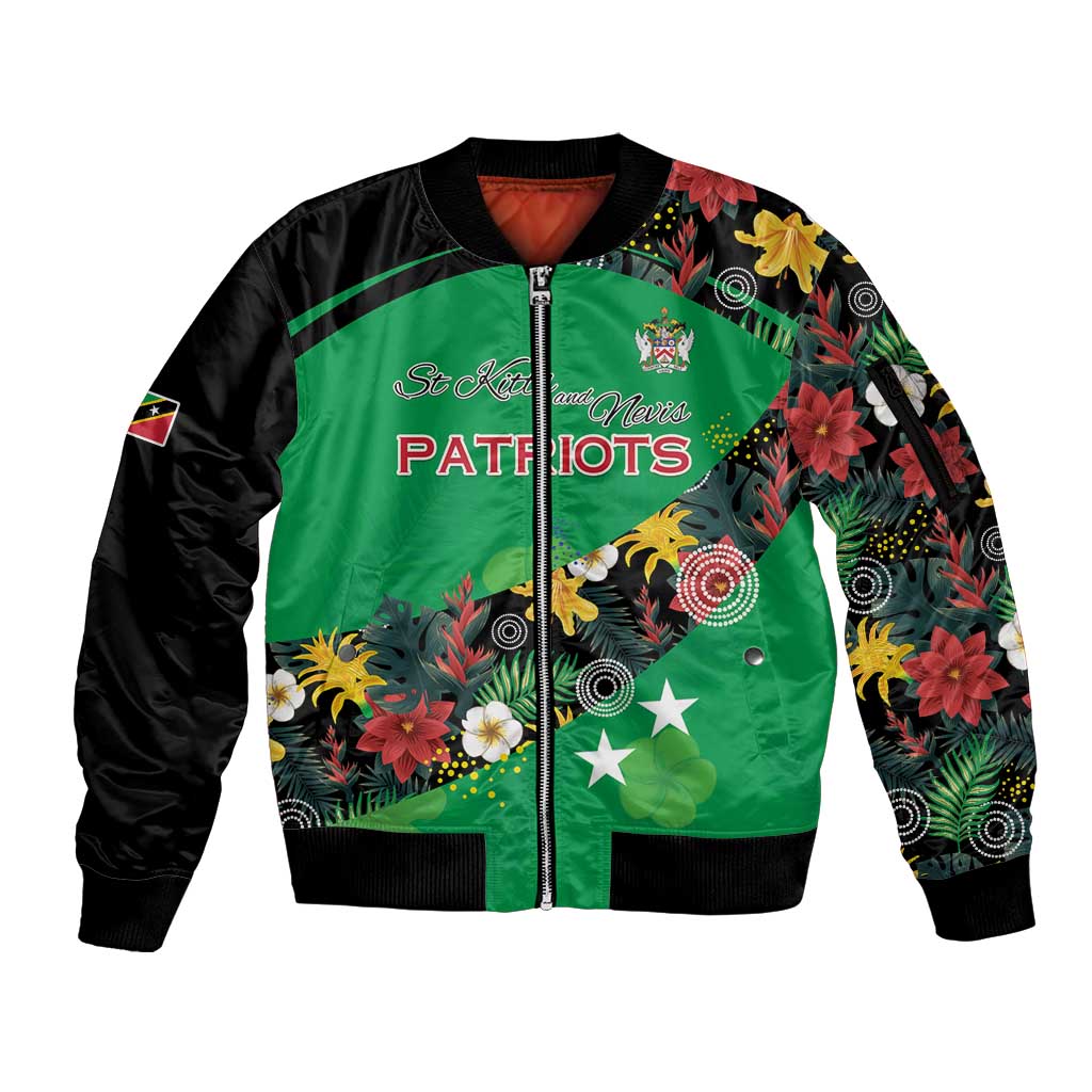Custom St Kitts and Nevis Cricket Sleeve Zip Bomber Jacket Tropical Flowers Jersey