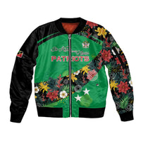 Custom St Kitts and Nevis Cricket Sleeve Zip Bomber Jacket Tropical Flowers Jersey