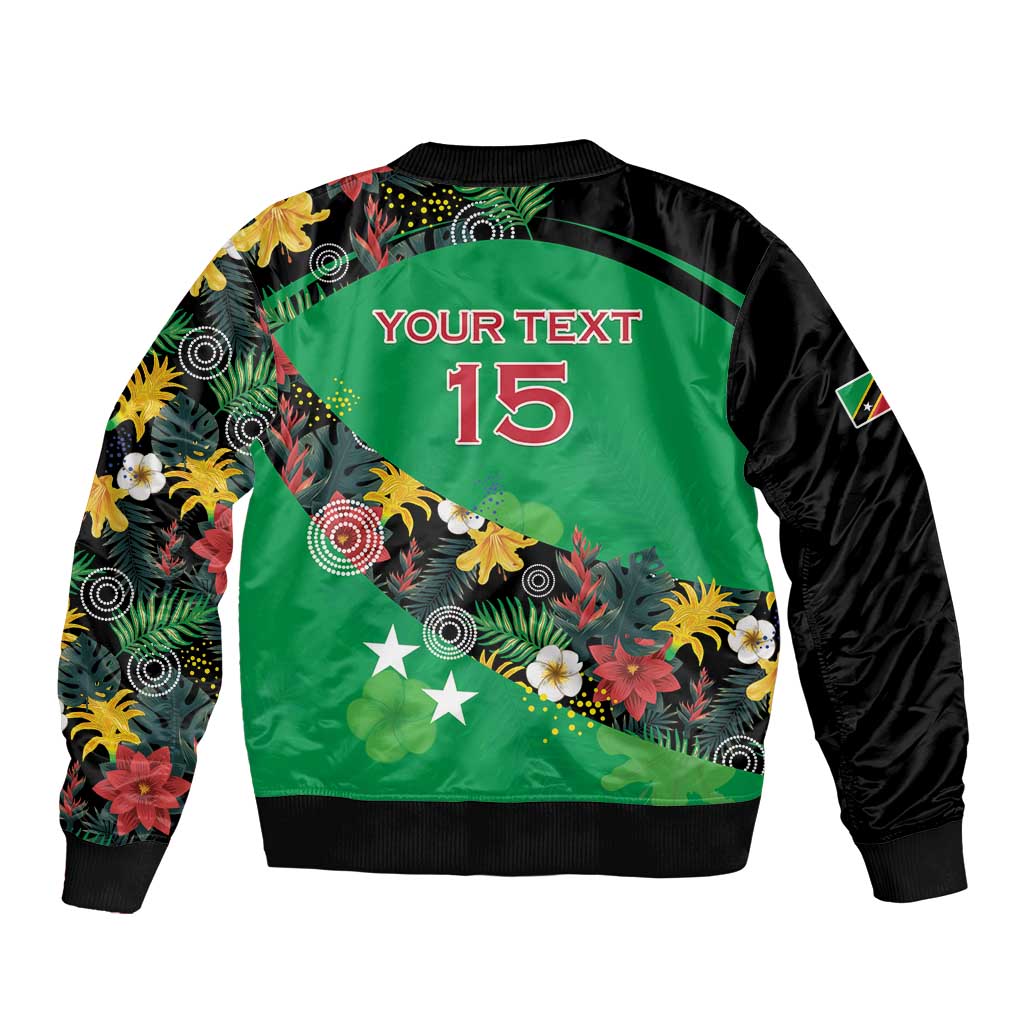 Custom St Kitts and Nevis Cricket Sleeve Zip Bomber Jacket Tropical Flowers Jersey