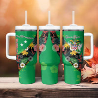 Custom St Kitts and Nevis Cricket Tumbler With Handle Tropical Flowers Jersey