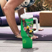 Custom St Kitts and Nevis Cricket Tumbler With Handle Tropical Flowers Jersey