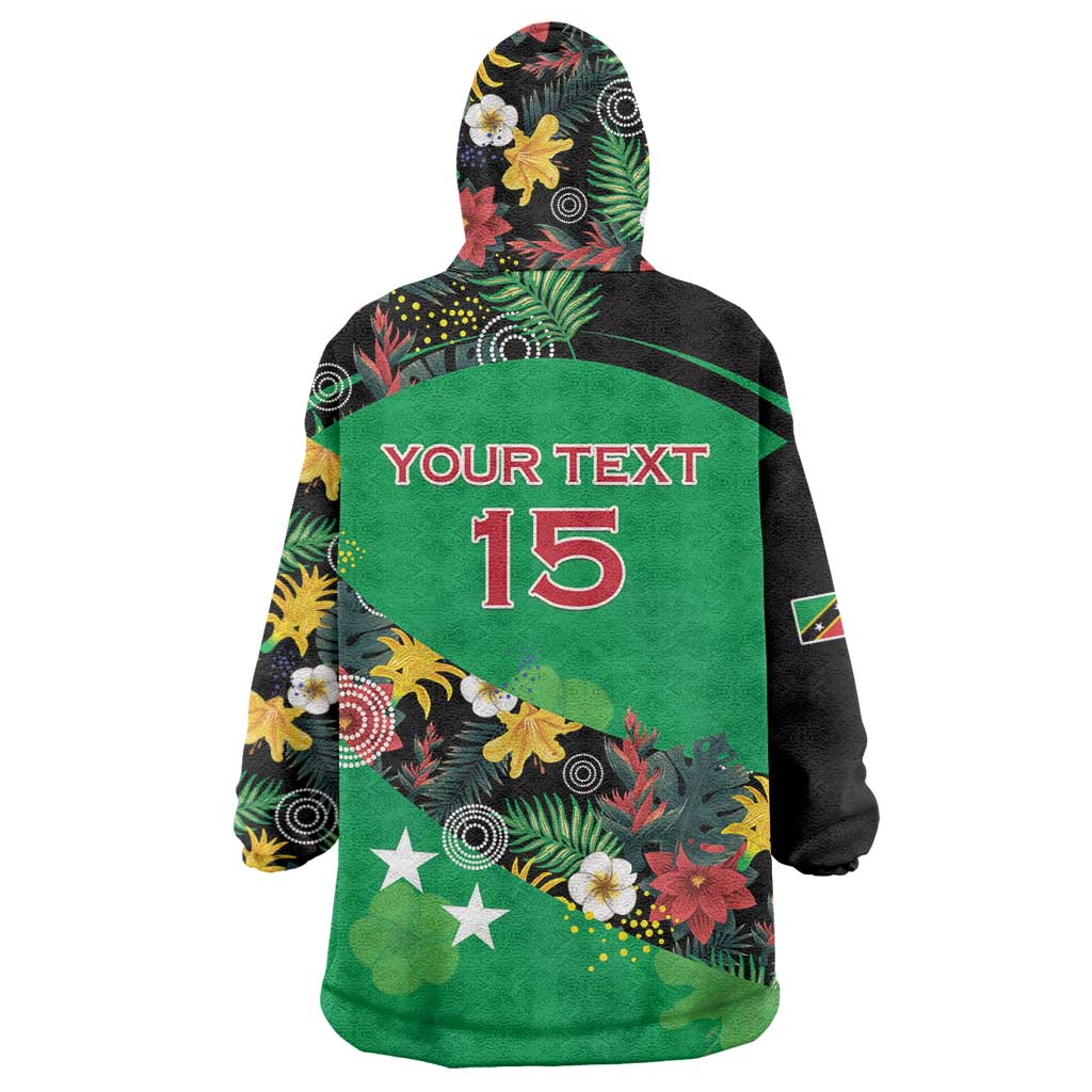 Custom St Kitts and Nevis Cricket Wearable Blanket Hoodie Tropical Flowers Jersey