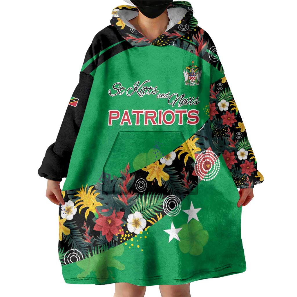 Custom St Kitts and Nevis Cricket Wearable Blanket Hoodie Tropical Flowers Jersey