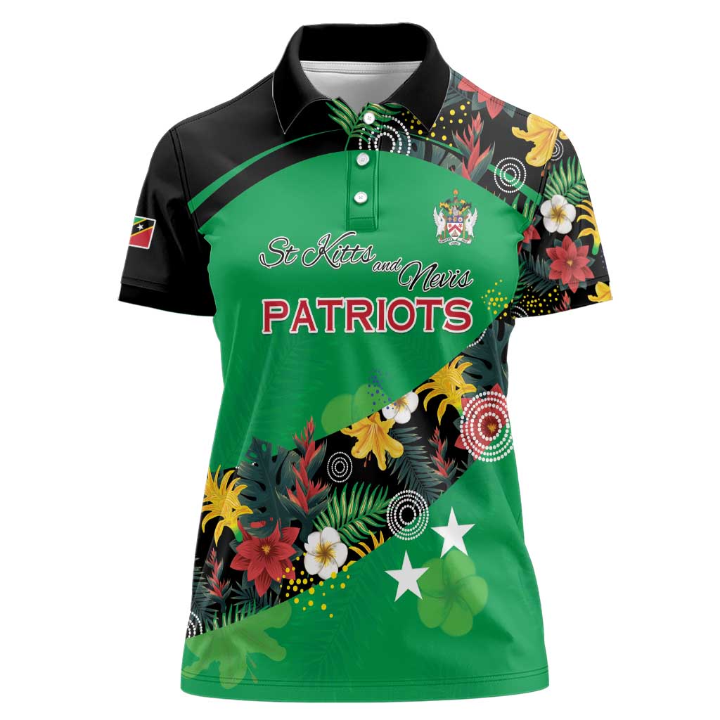 Custom St Kitts and Nevis Cricket Women Polo Shirt Tropical Flowers Jersey