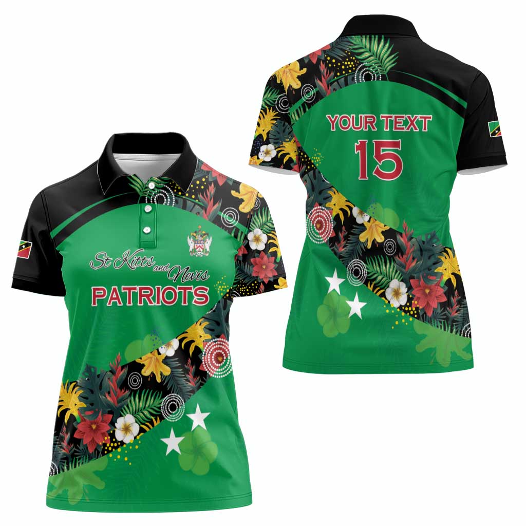 Custom St Kitts and Nevis Cricket Women Polo Shirt Tropical Flowers Jersey
