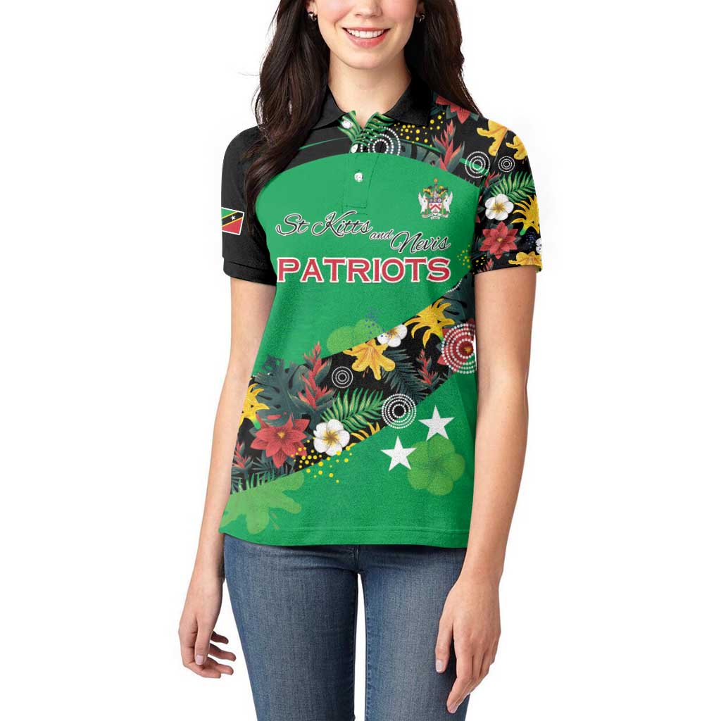 Custom St Kitts and Nevis Cricket Women Polo Shirt Tropical Flowers Jersey