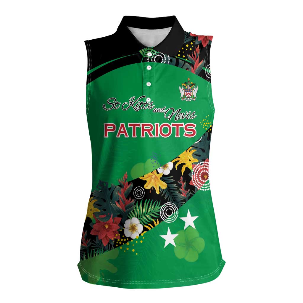 Custom St Kitts and Nevis Cricket Women Sleeveless Polo Shirt Tropical Flowers Jersey