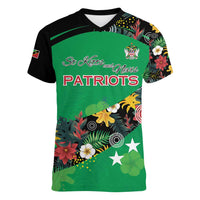 Custom St Kitts and Nevis Cricket Women V-Neck T-Shirt Tropical Flowers Jersey