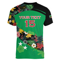 Custom St Kitts and Nevis Cricket Women V-Neck T-Shirt Tropical Flowers Jersey
