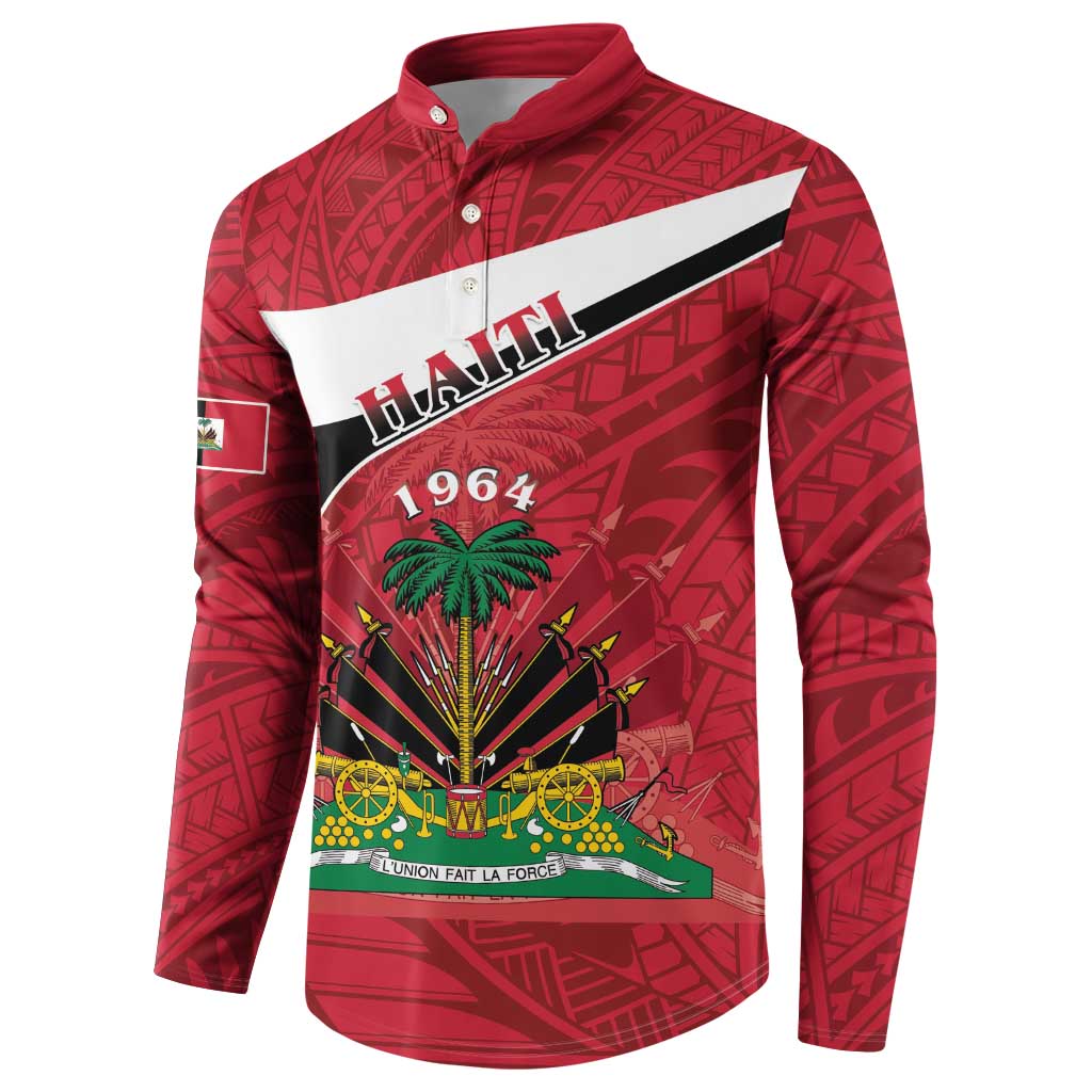 Personalized Haiti Button Sweatshirt Flag 1964 Coat Of Arms - Polynesian Style - Wonder Print Shop