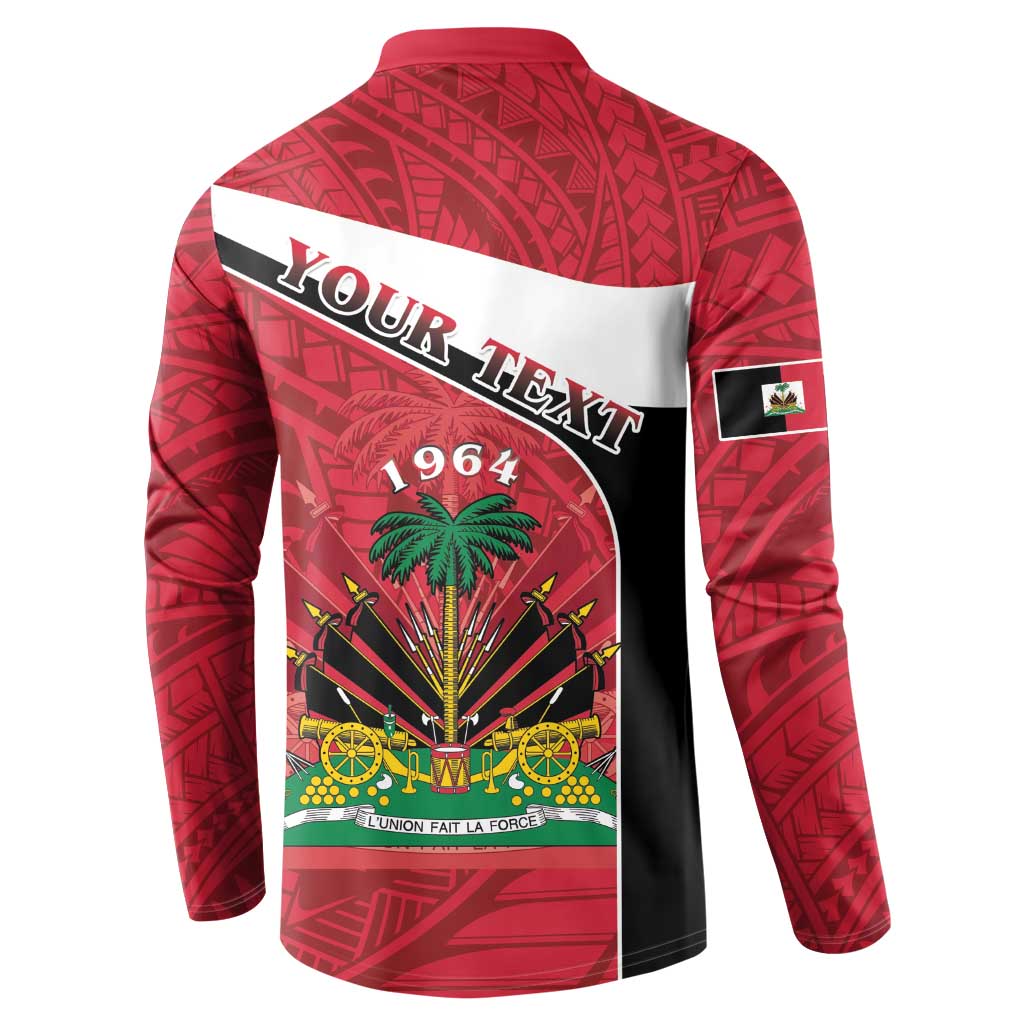 Personalized Haiti Button Sweatshirt Flag 1964 Coat Of Arms - Polynesian Style - Wonder Print Shop