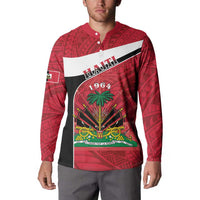 Personalized Haiti Button Sweatshirt Flag 1964 Coat Of Arms - Polynesian Style - Wonder Print Shop