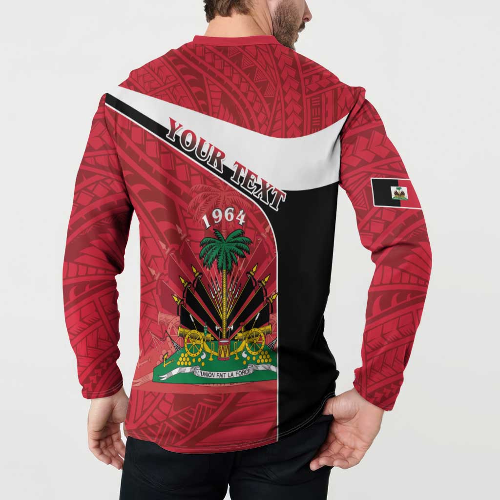 Personalized Haiti Button Sweatshirt Flag 1964 Coat Of Arms - Polynesian Style - Wonder Print Shop