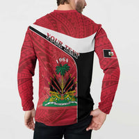 Personalized Haiti Button Sweatshirt Flag 1964 Coat Of Arms - Polynesian Style - Wonder Print Shop