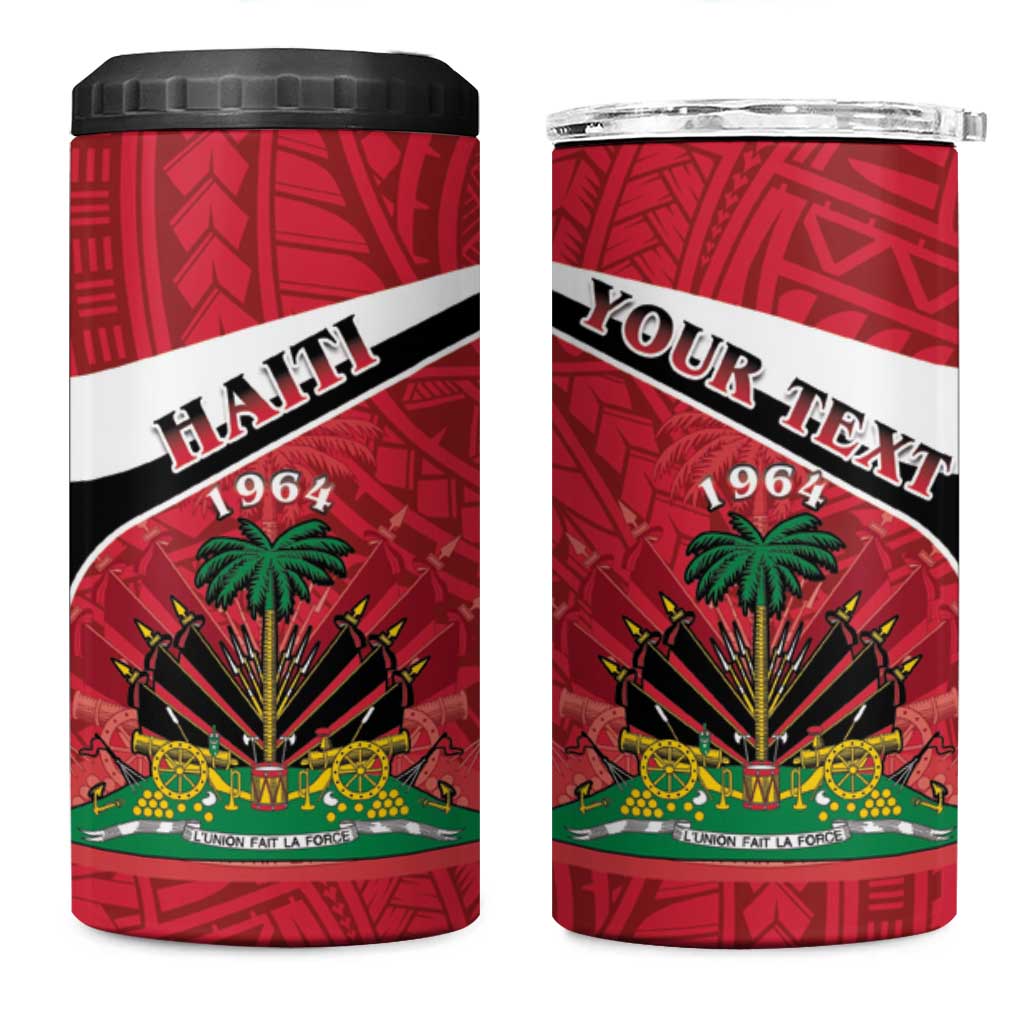 Personalized Haiti 4 in 1 Can Cooler Tumbler Flag 1964 Coat Of Arms - Polynesian Style - Wonder Print Shop