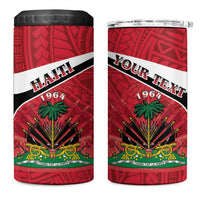 Personalized Haiti 4 in 1 Can Cooler Tumbler Flag 1964 Coat Of Arms - Polynesian Style - Wonder Print Shop