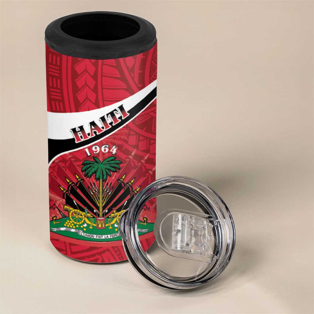 Personalized Haiti 4 in 1 Can Cooler Tumbler Flag 1964 Coat Of Arms - Polynesian Style - Wonder Print Shop