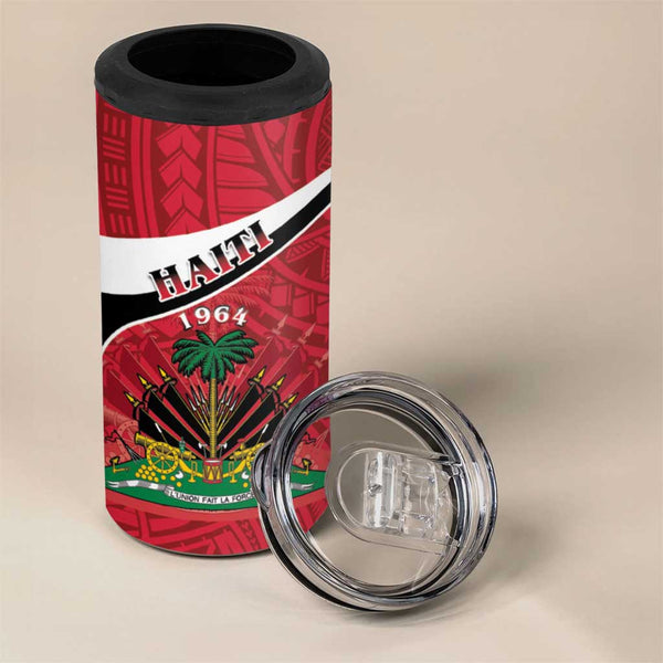 Personalized Second Anpi an Ayiti 4 in 1 Can Cooler Tumbler Imperial Haiti Coat Of Arms Tropical Flowers LT15 main image 1