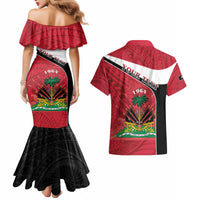 Personalized Haiti Couples Matching Mermaid Dress and Hawaiian Shirt Flag 1964 Coat Of Arms - Polynesian Style - Wonder Print Shop