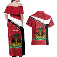 Personalized Haiti Couples Matching Off Shoulder Maxi Dress and Hawaiian Shirt Flag 1964 Coat Of Arms - Polynesian Style - Wonder Print Shop