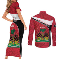 Personalized Haiti Couples Matching Short Sleeve Bodycon Dress and Long Sleeve Button Shirt Flag 1964 Coat Of Arms - Polynesian Style - Wonder Print Shop