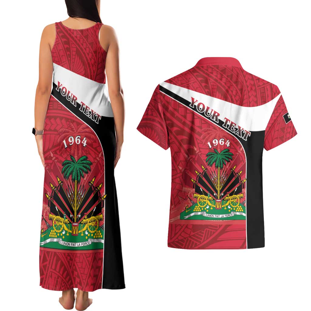 Personalized Haiti Couples Matching Tank Maxi Dress and Hawaiian Shirt Flag 1964 Coat Of Arms - Polynesian Style - Wonder Print Shop