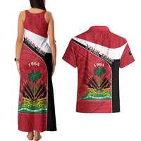 Personalized Haiti Couples Matching Tank Maxi Dress and Hawaiian Shirt Flag 1964 Coat Of Arms - Polynesian Style - Wonder Print Shop