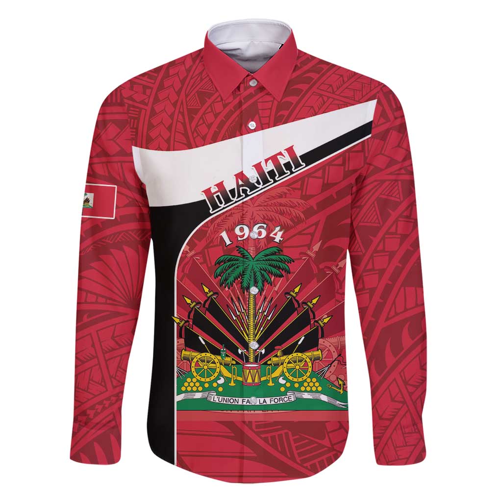 Personalized Haiti Family Matching Long Sleeve Bodycon Dress and Hawaiian Shirt Flag 1964 Coat Of Arms - Polynesian Style - Wonder Print Shop