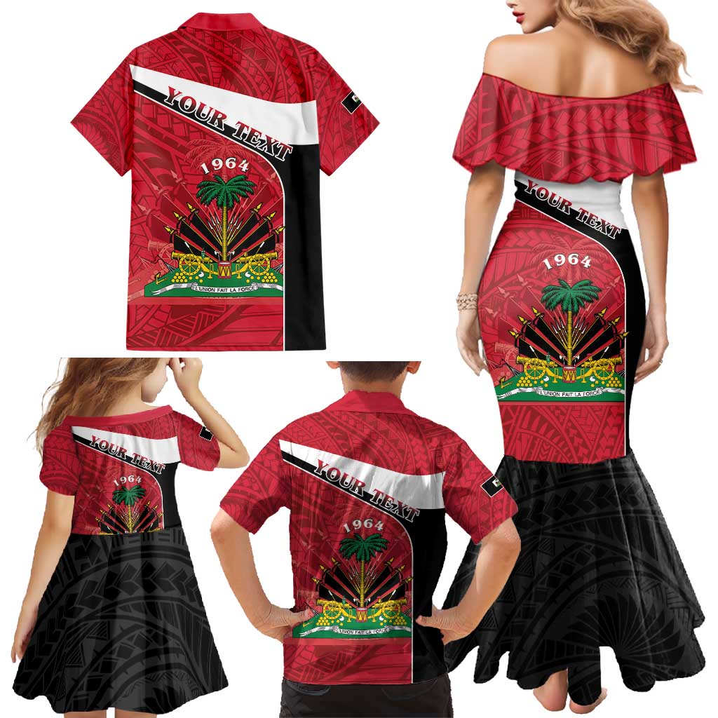 Personalized Haiti Family Matching Mermaid Dress and Hawaiian Shirt Flag 1964 Coat Of Arms - Polynesian Style - Wonder Print Shop