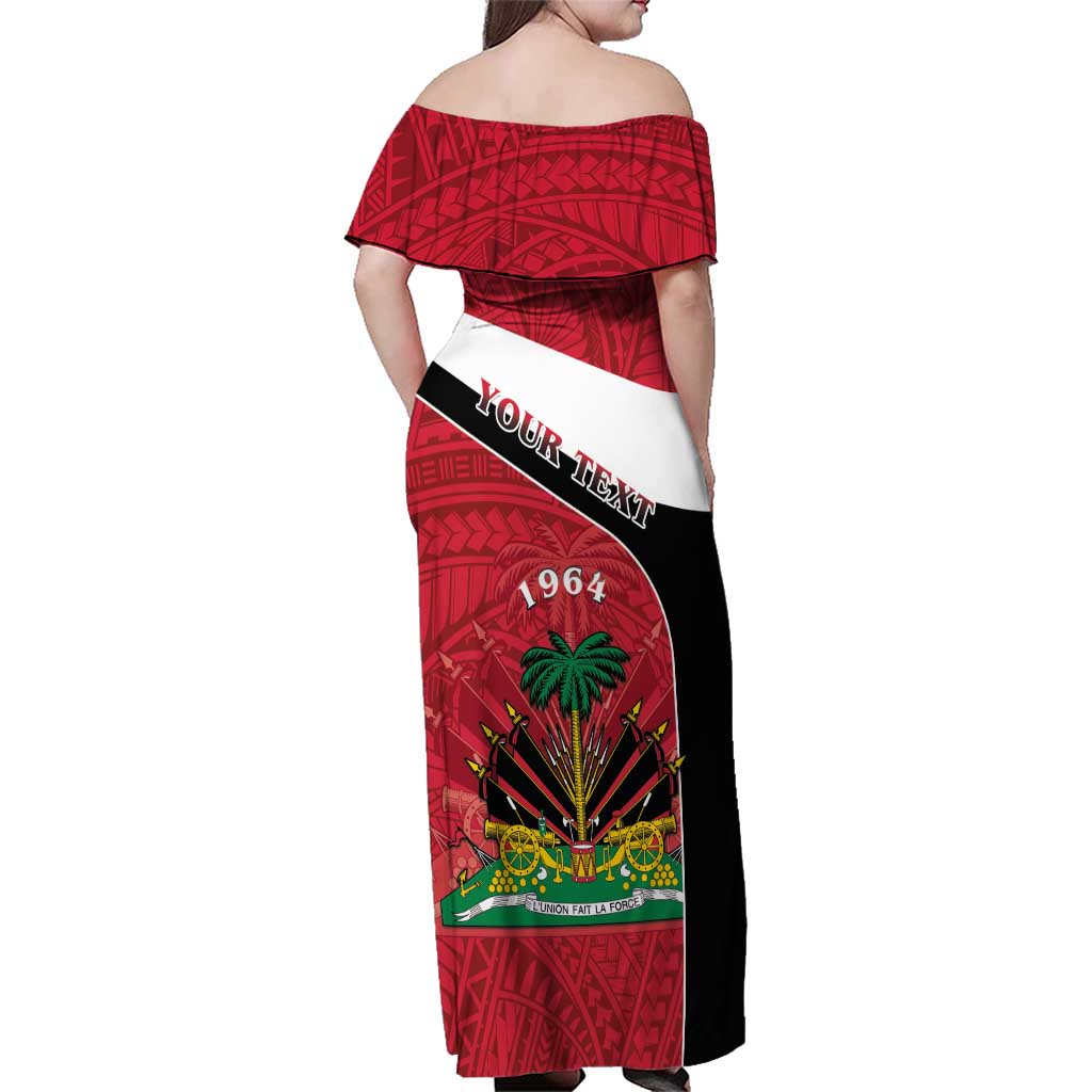 Personalized Haiti Family Matching Off Shoulder Maxi Dress and Hawaiian Shirt Flag 1964 Coat Of Arms - Polynesian Style - Wonder Print Shop
